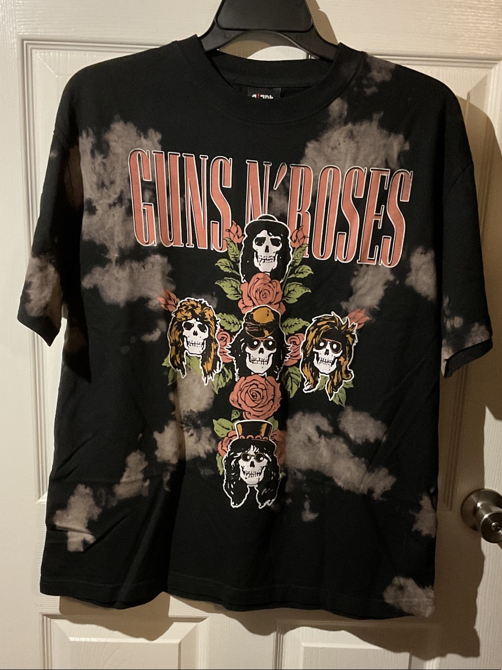 Guns N' Roses Black Tie-Dye Skull Rose Short Sleeve Tee Giant Vintage